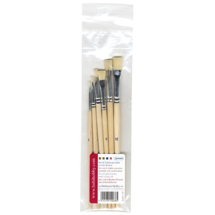 Pinceaux - ARTEMIO - Set 6 Pinceaux Plat Soie naturelle - Longueur 165-190 mm - Mixte - Adulte