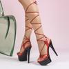 Fashion Slim Knee High Corss Strap Women Platform Sandals Sexy Open Toe 15CM Thin Heels Stripper Pole Dance Shoes Size 43