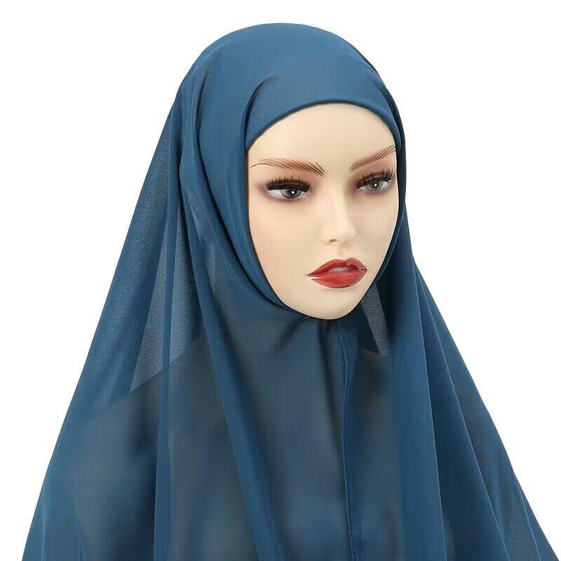 Muslim Women Chiffon Hijab With Cap Bonnet Instant Chiffon Hijab Pinles Shawl Head Scarf Under Scarf Caps Cover Headwrap