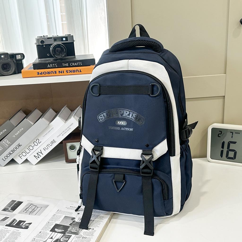 Schoolbag new trendy cool backpack large capacity male contrasting color versatile junior high school student schoolbag female casual backpack