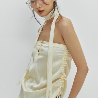 MEENDERI SATIN LOGO SCARF - LEMON