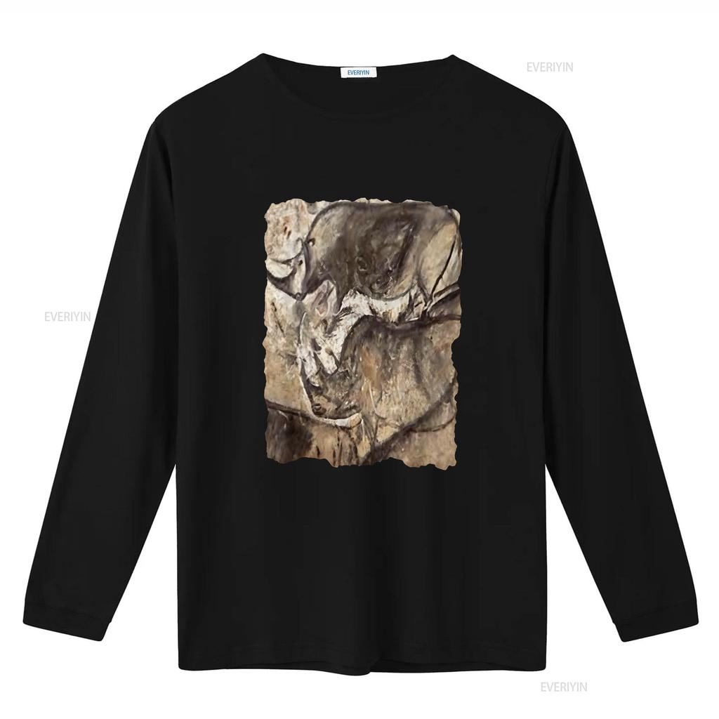 Cave Painting T Shirt Prehistoric Art Rhinos In Chauvet Vintage Washed Designer Clothes Homme Comfortable Streetwear Fashion