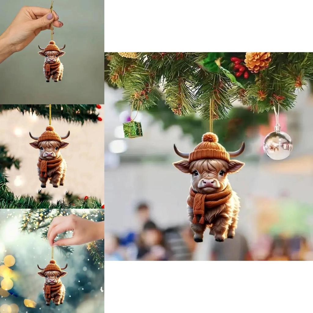 Adorable Cartoon Cow Acrylic Car Pendant Charming Holiday Tree Decoration Home Decor