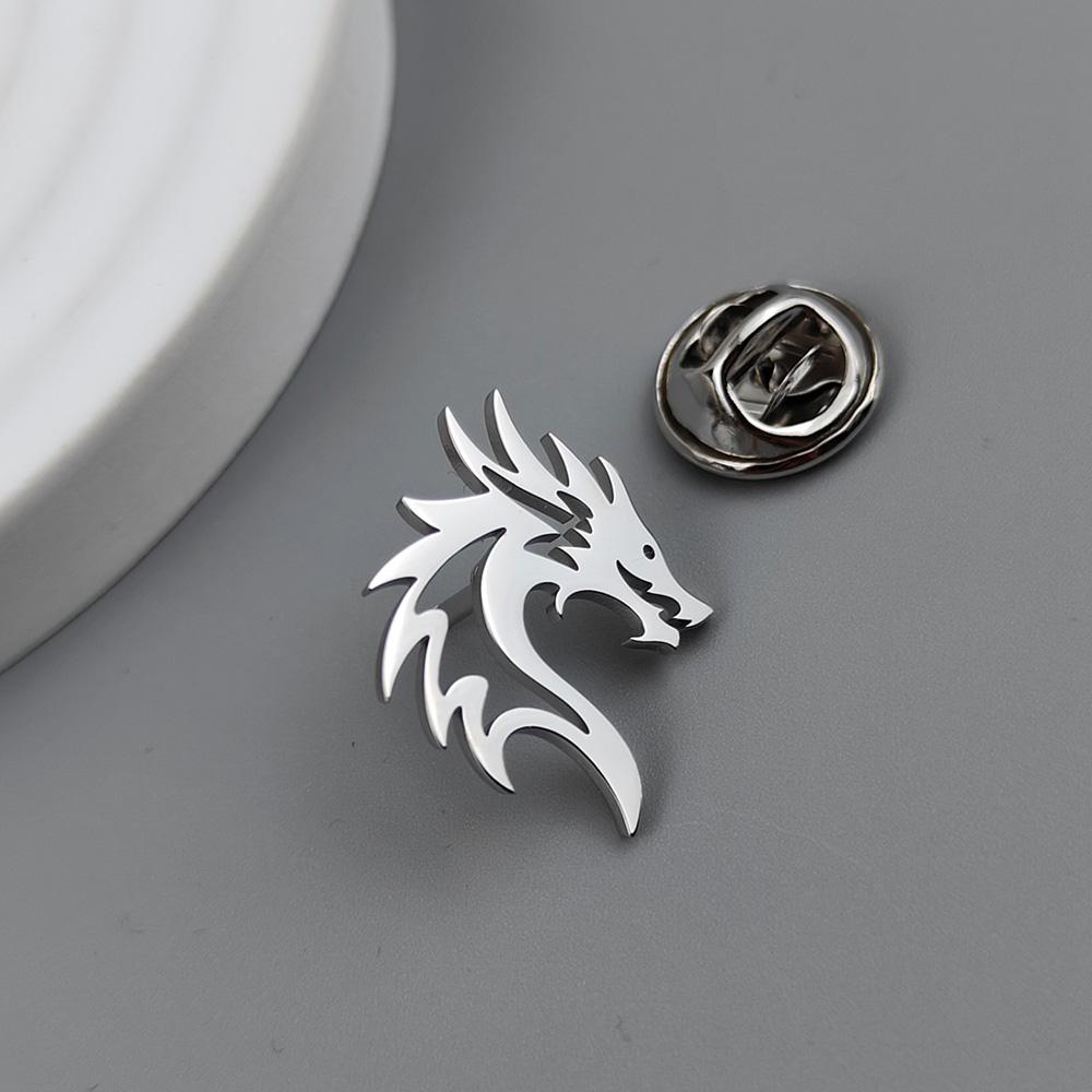 New dragon hollow men's lapel pin, 316L stainless steel gold-plated badge, black brooch for suit accessories, gift for father