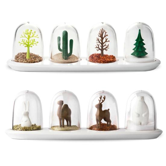 4Pcs/Set Spice Jar Cute Transparent PP Four Seasons Plant Animals Spice