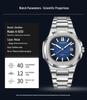 Jin Shidun Men's Luminous Quartz Skeleton Watch with Steel Band and Date Display.