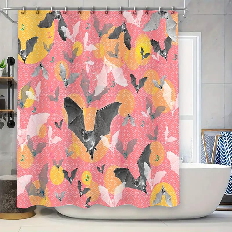

Bat Shower Curtain Halloween Gothic Spooky Home Decor Washable Bathroom Set Vintage Horror Patterned Fabric W60H190(CM)-1 Pcs
