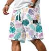 Men's Casual Corduroy Drawstring Shorts Tropical Leaf Print Lightweight Summer Beachwear Relaxed Fit Mid-Length Bottoms