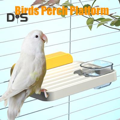 Vogelsitzstange, Plattform, Kunststoff, Papageiensitzstange, Ständer, Regal mit Futternapf, Vogelkäfig-Zubehör für Sittiche, Nymphensittiche, Unzertrennliche, Wellensittiche