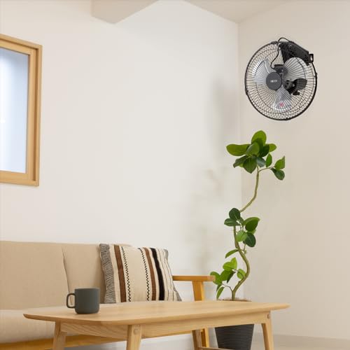 KODEN Industrial Fan, Factory Fan, Commercial Fan, Mini 25cm Wall-Mounted, Space-Saving, Black, 360° Round Movement Airflow (Up, Down, Left, Right), A