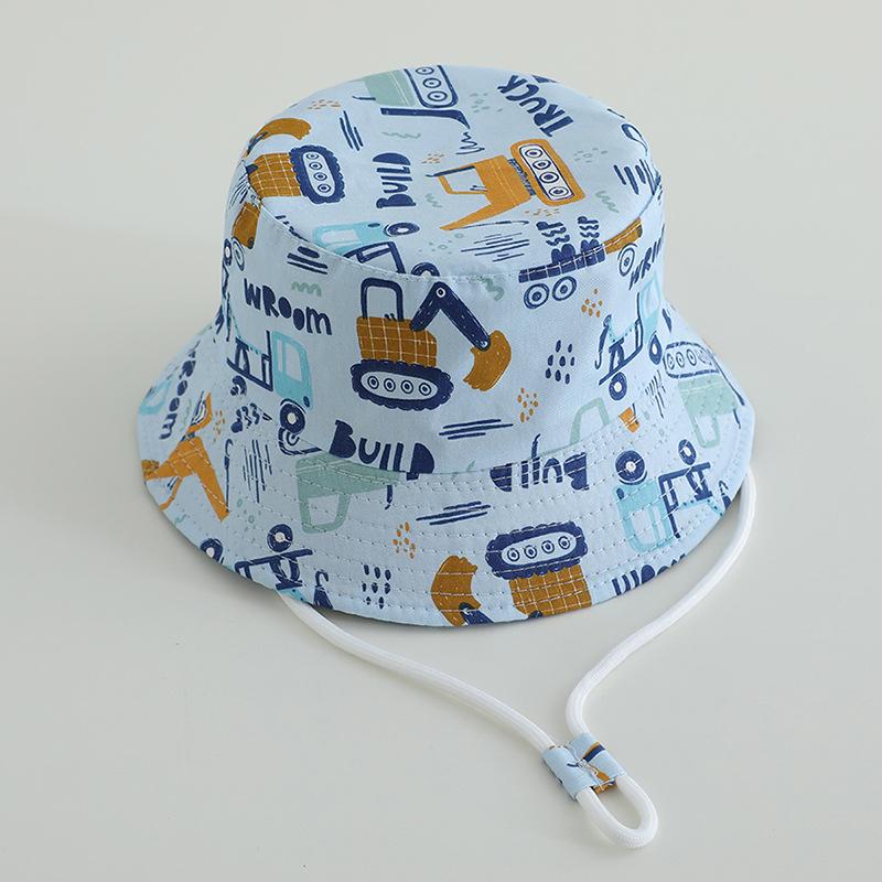 2025 Children's Cartoon Bucket Hat: Cute Car & Dinosaur Print, Summer Cotton Beach Fisherman Hat