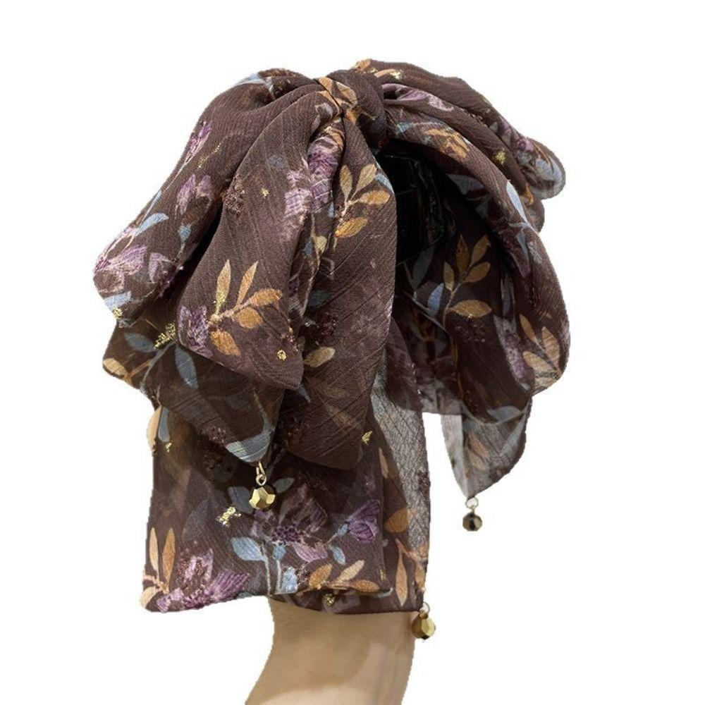 French Style Chiffon Hair Claw Sweet Women Hair Grab Clip Crystal Bow Shark Clip  Hair Accessory