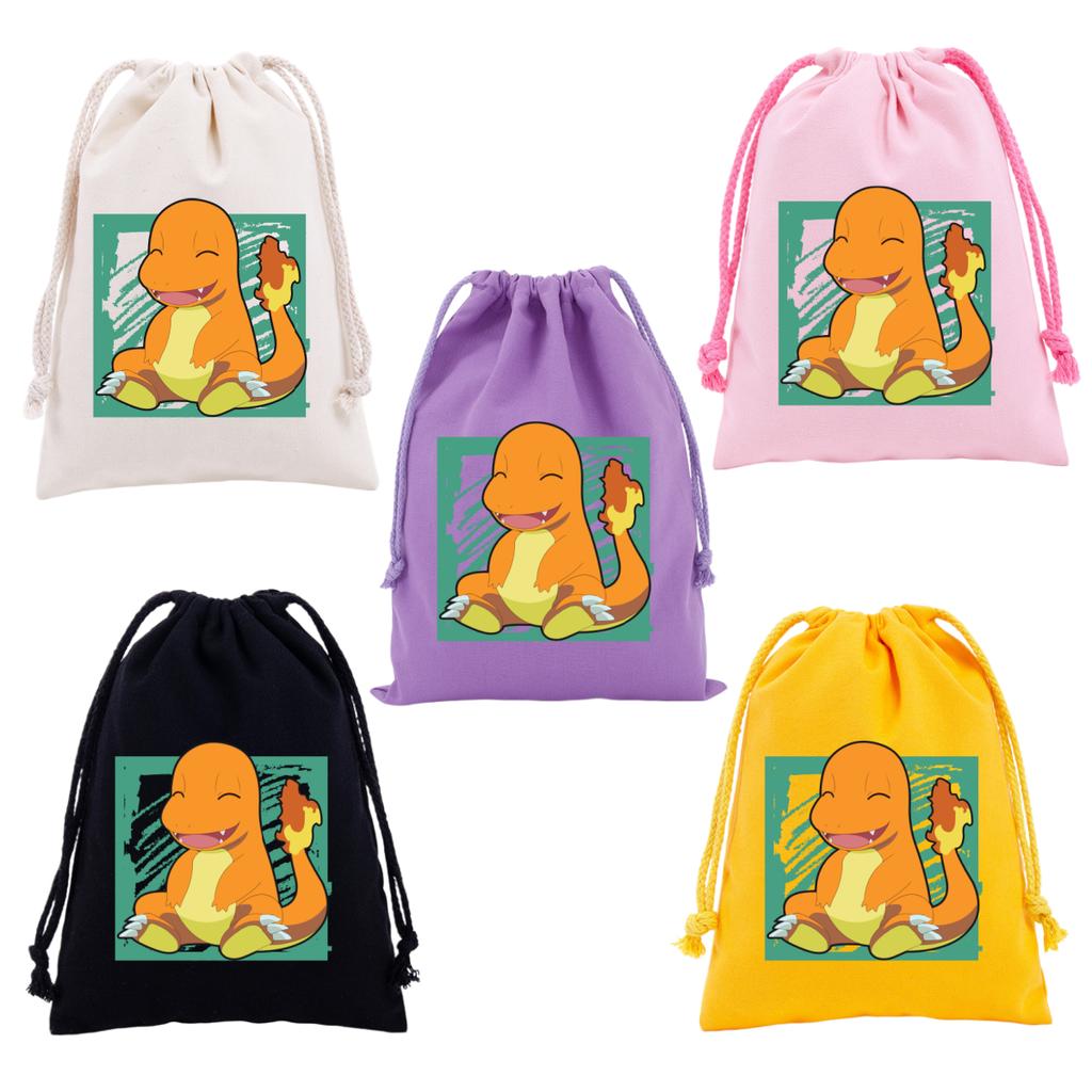 Pokemons Canvas Drawstring Bags Anime Figures Pikachu Eevee Gengar Cartoon Print Handbags Kids Birthday Party Candy Gift Bag
