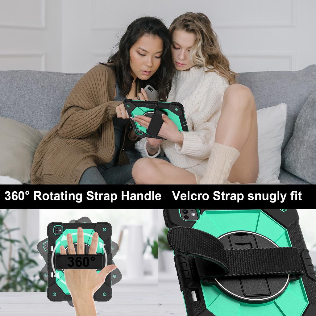 For iPad Pro 13 (2025)/13 (2024) Case Silicone + PC Kickstand Tablet Cover with Handy Strap, Shoulder Strap