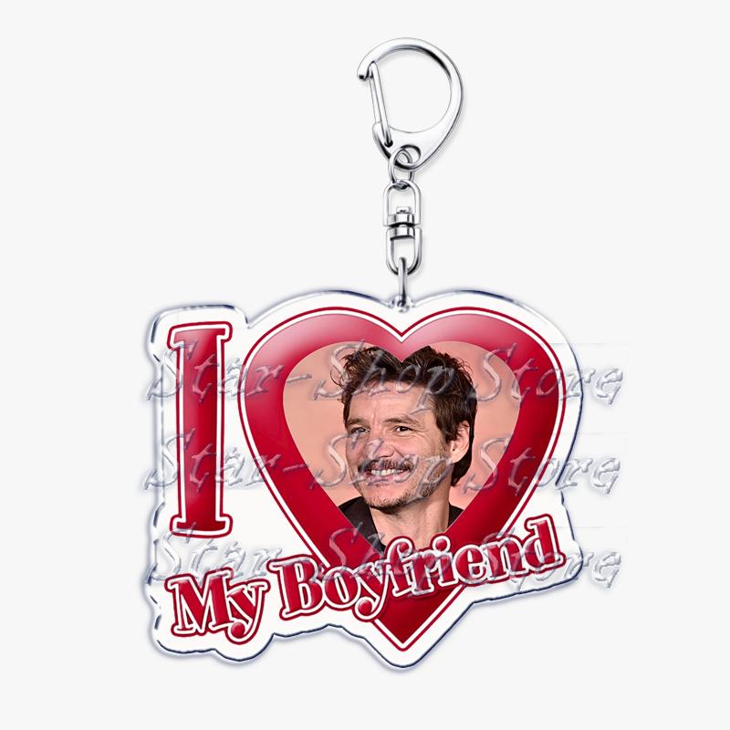 Hot Pedro Pascal I Love My Boyfriend Heart Keychain for Women Accessories Key Chain Ring Keychains Jewelry Fans Gifts