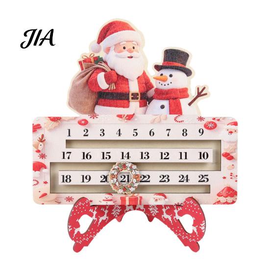 Rustic Wood Table Decor Wooden Christmas Countdown Calendar for Desk, Holiday Decoration with Advent Kids Sliding Date Marker, Living Room Fireplace