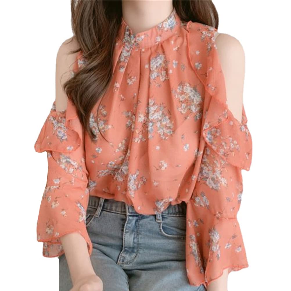 

Блузка Топы Рубашка Шифоновая Блузка Крой и Пошив Короткий Рукав Весна Лето С Открытыми Плечами Милая Мода Стройнящая Для Работы Прогулок Повседневная Носка [JINZUOMA] оранжевый