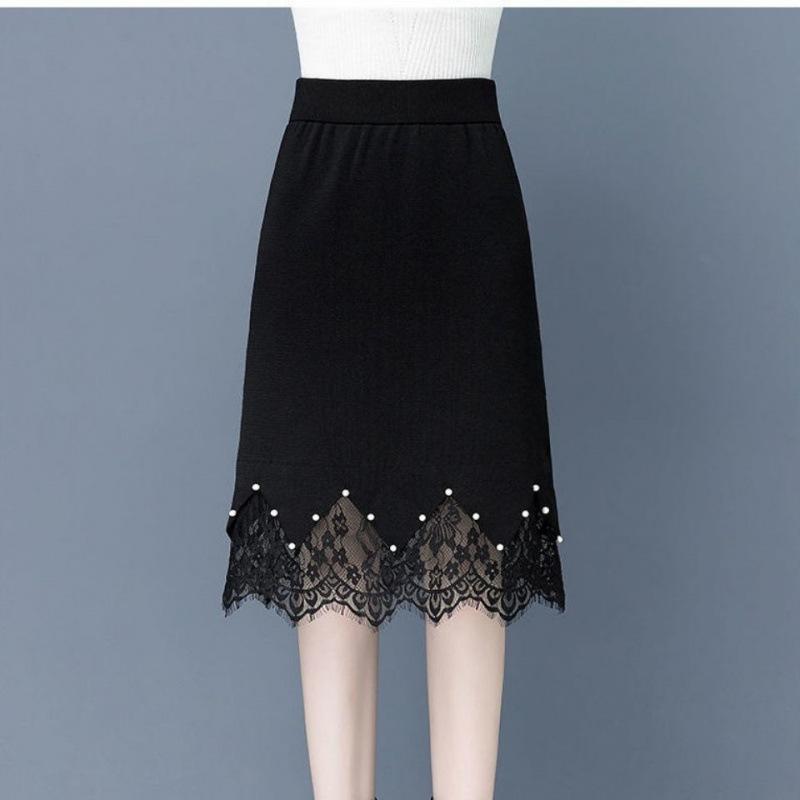 Lace Skirt Thickened Knitted New Autumn/winter High Waist Step Skirt Versatile Black A-line Skirt Wholesale