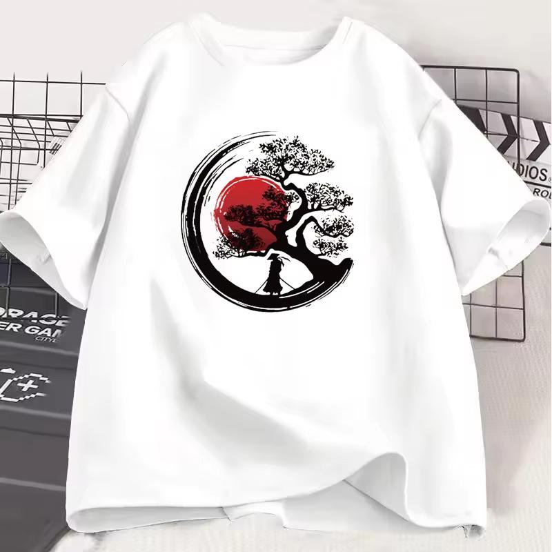 Japanese Samurai Graphic Print Casual Style Tops Fashion Street T-Shirt Summer Casual Oversized Loose Outside Couple s T-Shirts S разноцветный