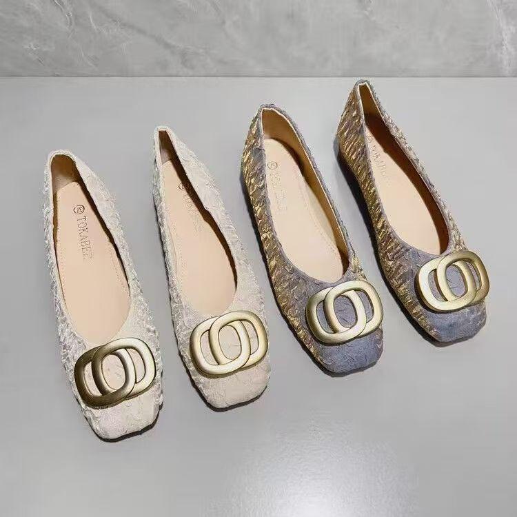 French retro square head soft-soled Doudou shoes women's 2025 new comfortable and versatile metal buckle flat-soled single shoes women's ladyshoes