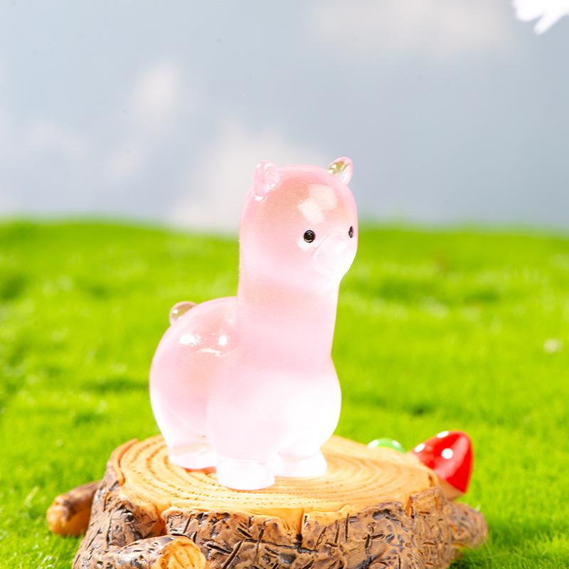 Micro Landscape Resin Decoration Cartoon Cute Luminous Color Alpaca Decoration Desktop Car Home Decoration Accessories
