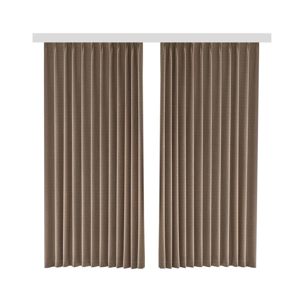 Ruyue Italian Minimalist Fishbone Pattern Cotton Linen Blackout Curtains In Milk Tea Color for Bedroom & Living Room