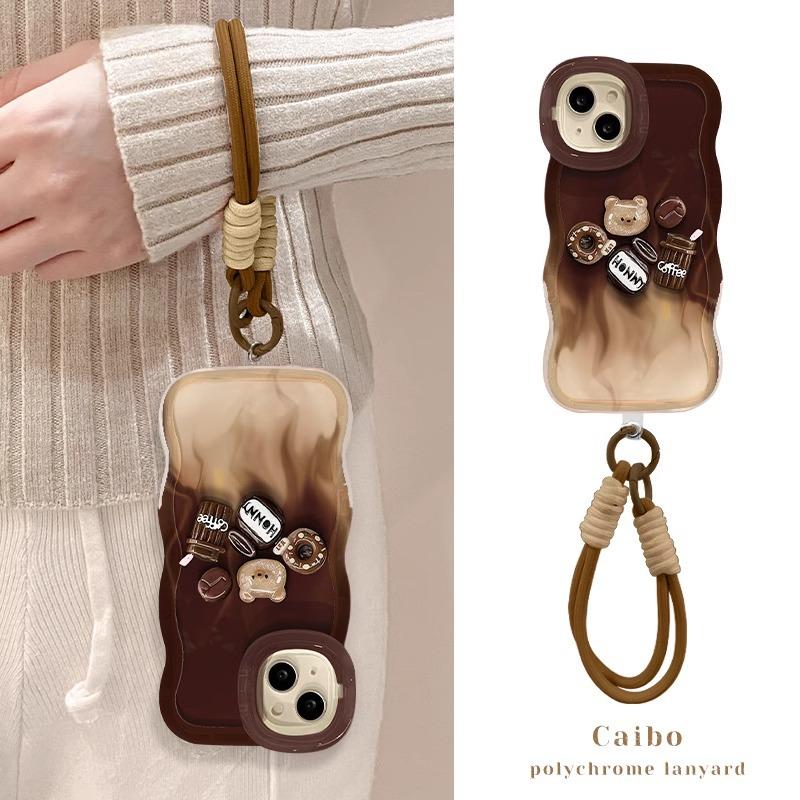 Smudge Coffee Bear Doll for Apple 16PRO Dual Bracket Mobile Phone Case 15/14 Silicone Anti-drop 13 Niche