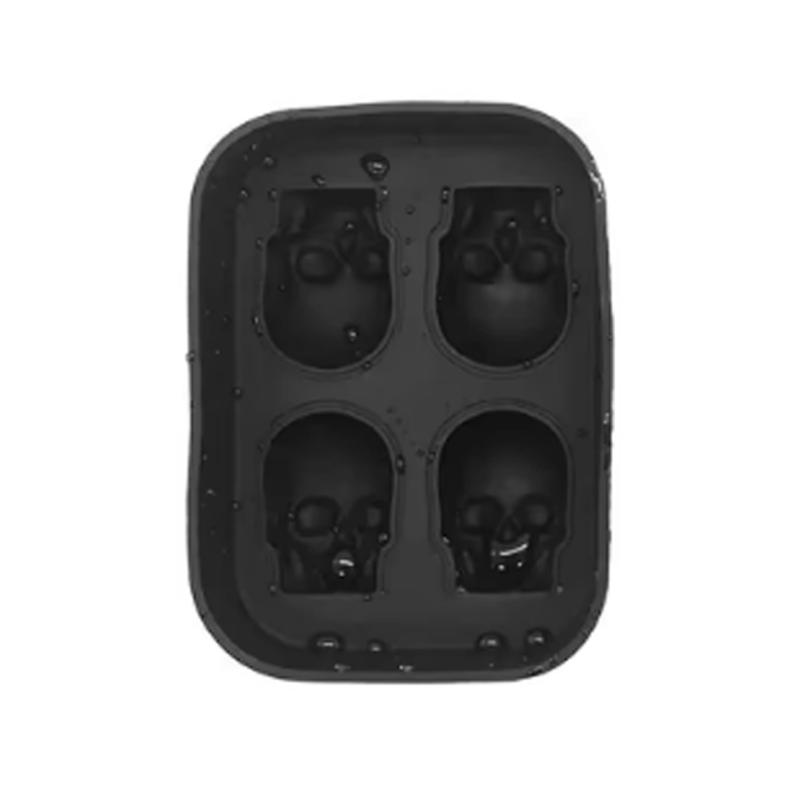

3D Skeleton Ice Tray Silicone Mold 4-cavity Halloween Party Cocktail Ice Cream Making Cool Horror Kitchen Tool Silicone Mold чёрный