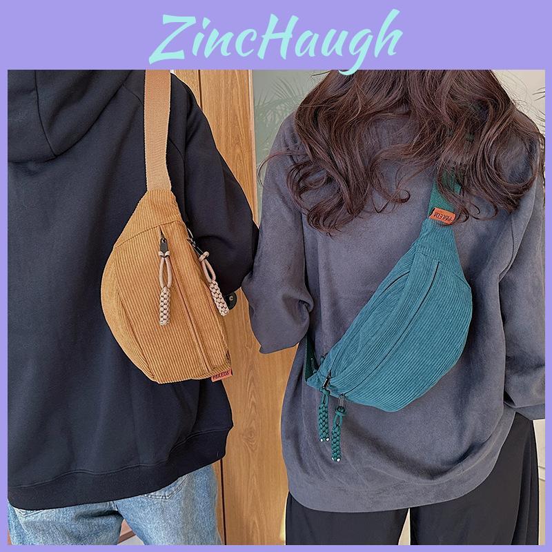 Casual Korean Style Cotton Corduroy Crossbody Bag With Zipper Closure For Daily Use