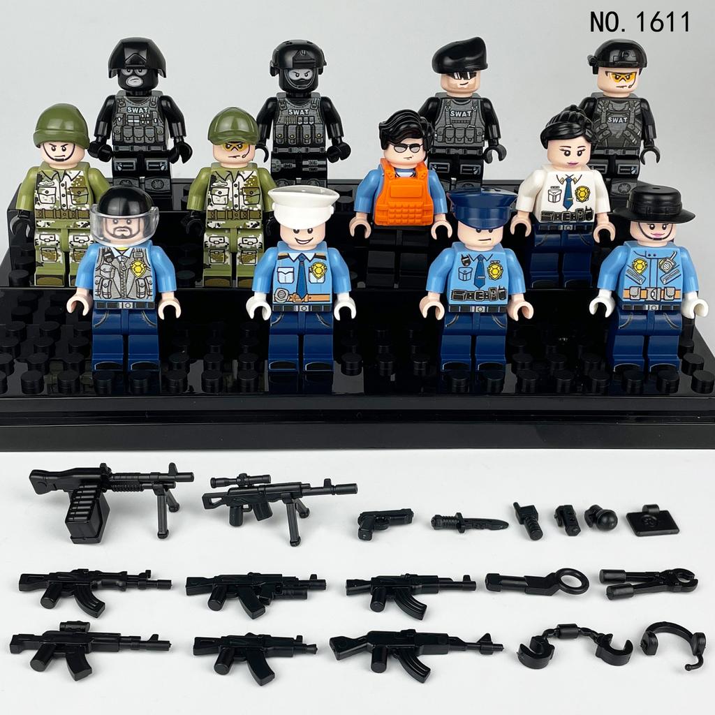 Black City Doll 1611 Police Figurine Children Assembled Building Block Toy Weapon Accessories