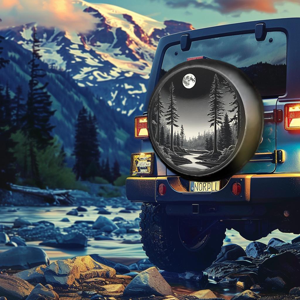 Moonlit Forest Tire Cover Polyester RV Spare Wheel Protector Off-Road Accessory