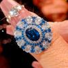 Luxury Oval Cut Ruby Red Sapphire Blue Ring Necklace Adjustable Double Halo Design with Pink Elegant Jewelry Women Party Gift
