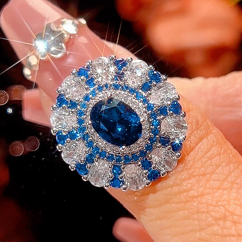 Luxury Oval Cut Ruby Red Sapphire Blue Ring Necklace Adjustable Double Halo Design with Pink Elegant Jewelry Women Party Gift