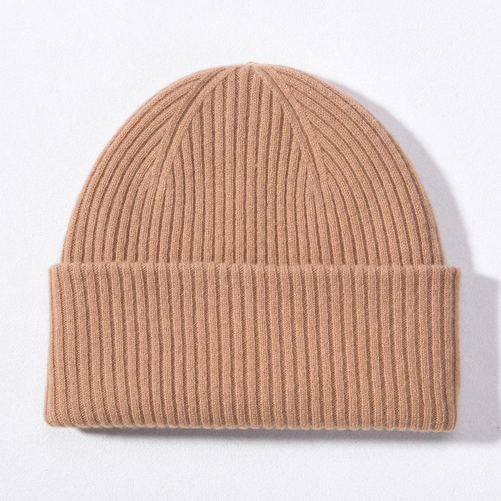 Solid Color% Wool Knitted Hat Classic Striped Double-layer Warm Autumn and Winter Men's and Women's Versatile Wool Hat