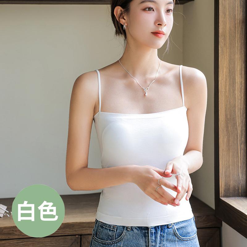 Summer Small Suspender Vest Type Women's Inner Cover with Base Outer Wear Beautiful Back Bra Integrated with Chest Pad Tube Top White