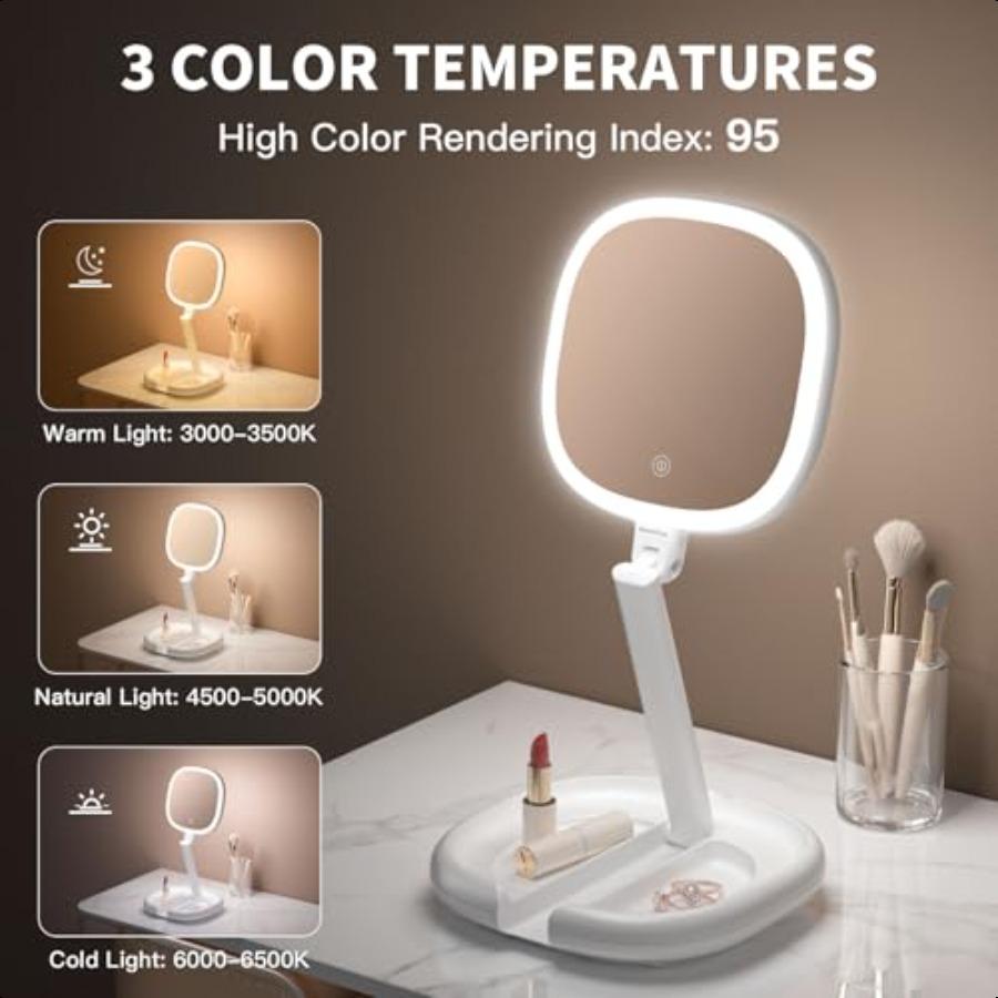 6.3'' Makeup Mirror with Magnification 1X 8X Magnifying Vanity Mirror with 3 Light Modes Rechargeable DoubleSided LED Lighted M