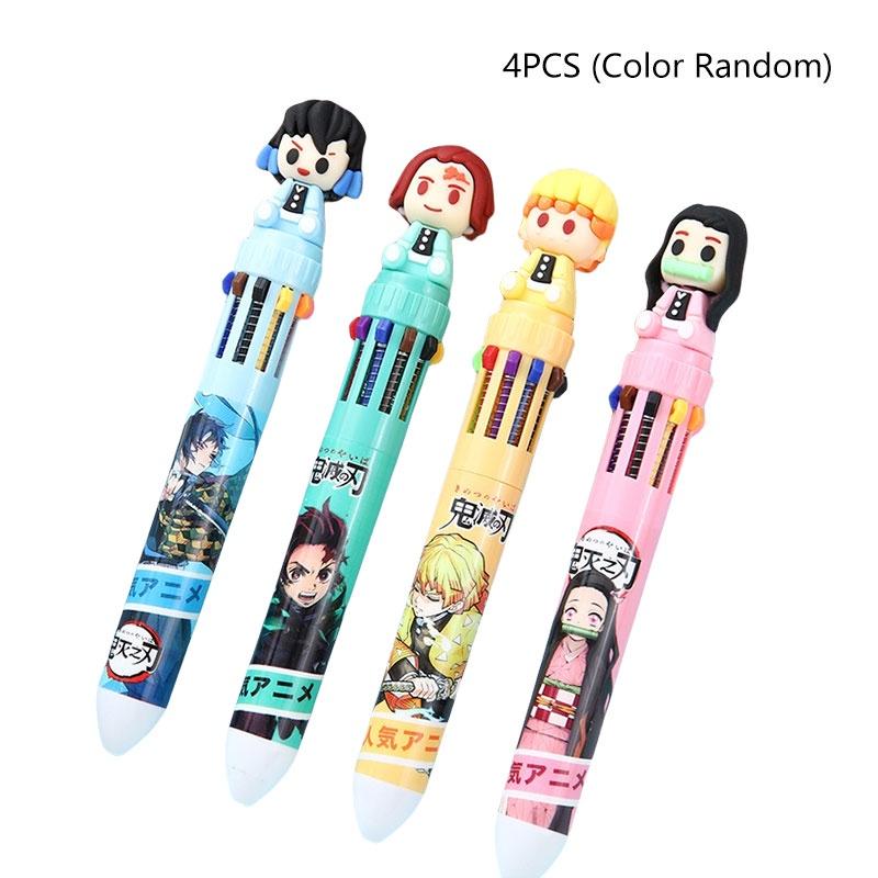 

Demon 4 шт Slayer Аниме Многоцветная шариковая ручка 10 в 1 Студенческая выдвижная