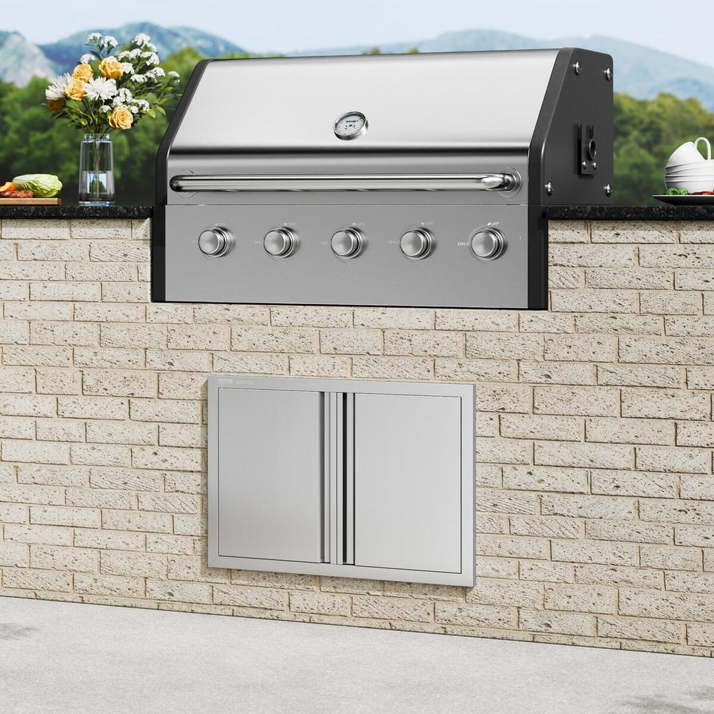 BBQ Access Door, 710x482 Mm Double Outdoor Kitchen Door, Stainless Steel Flush Mount Door, Wall Vertical Door with Recessed Handles , for BBQ Island,
