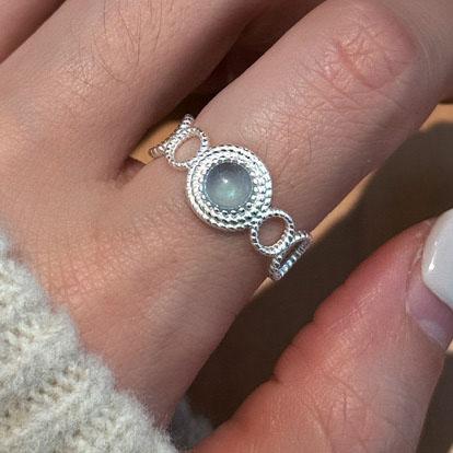 925 Sterling Silver Rings for Women Couple Minimalist Handmade Simple Blue Stone Ring Fine Jewelry Gift Prevent Allergy