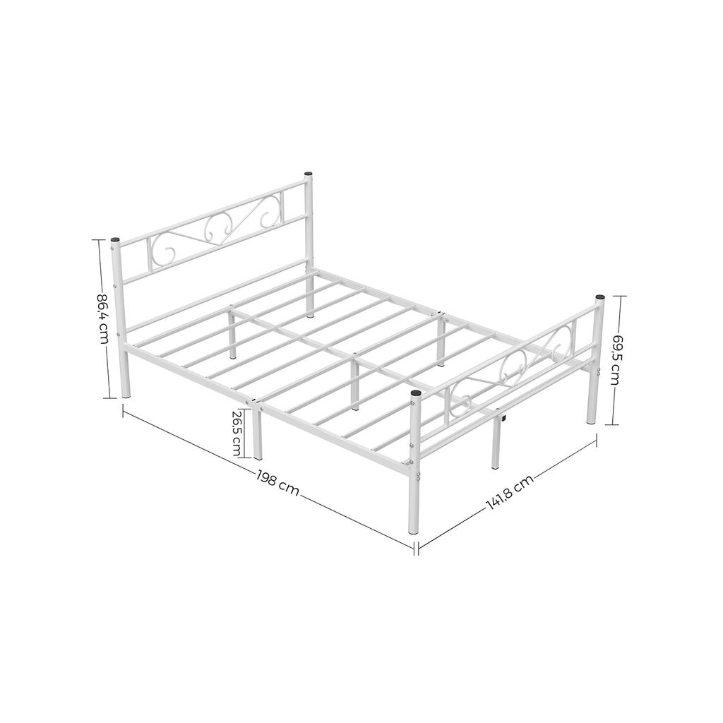 VASAGLE RMB063W01 Double Bed Frame Metal Bed Frame Fits 140 x 190 cm Mattress, Guest Bed, Adults, Children, Easy Assembly, Small Spaces, White
