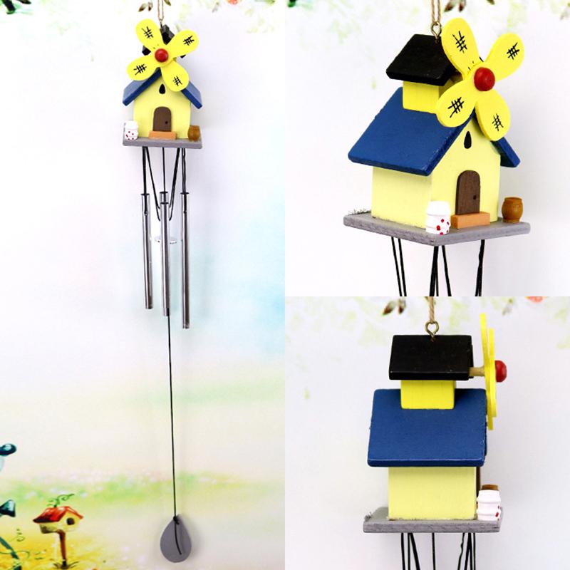 Creative Gift Wind Chimes Handcrafted 4 Tubes Wooden Metal Tube Wind Chimes Rustic Wooden  For Ideal Gift
