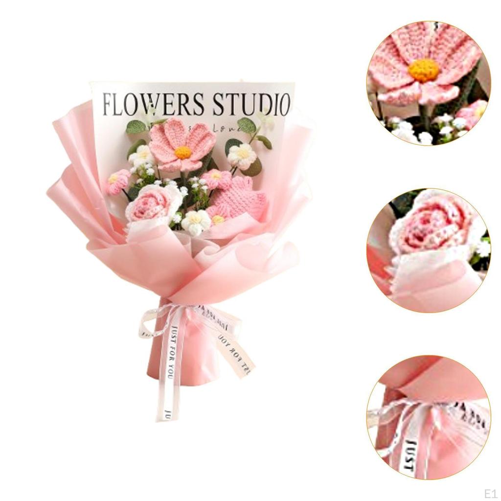 Crochet Bouquet Knitted Artificial Gesang Flowers Decorative Completed Mother Day Gift