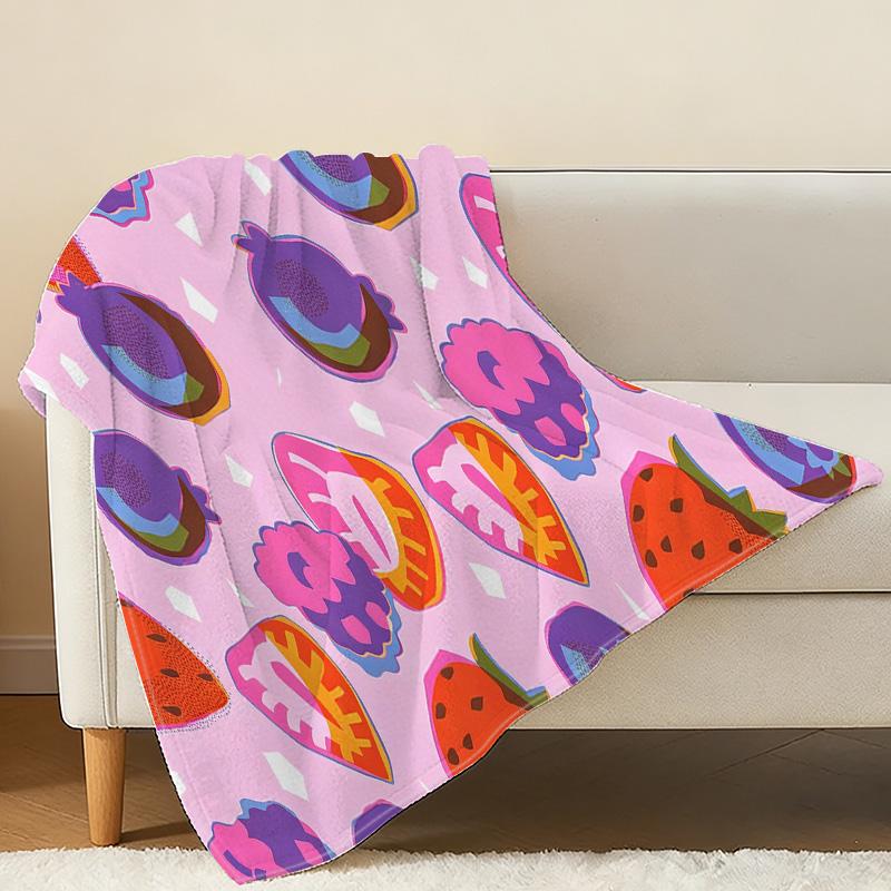 Lightweight Fruit Series Flannel Blanket – Soft, Bright & Warm, Versatile for Home, Car, Halloween, Christmas, Home Decor & Portable Cozy Use