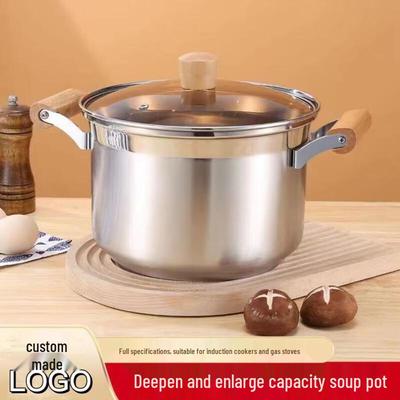 KANGMO Thickened Stainless Steel Soup Pot with Solid Wood Handle