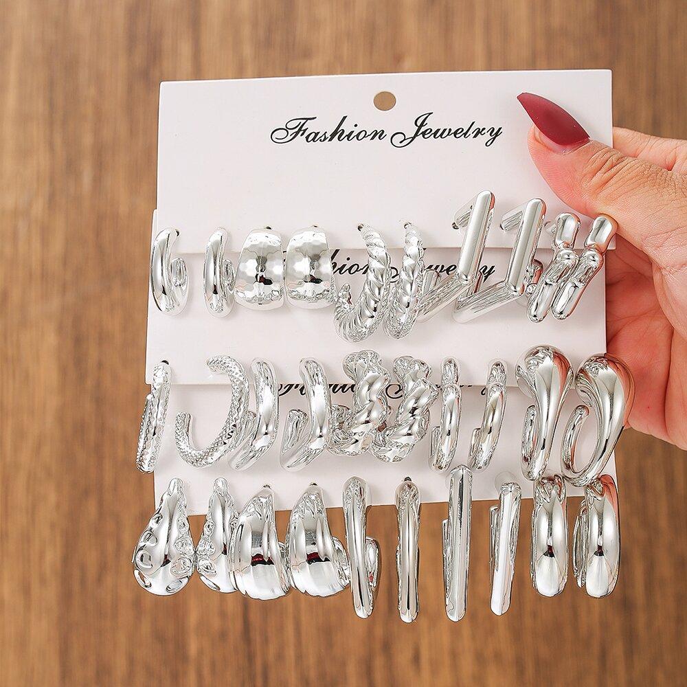 New exaggerated acrylic earrings, plain hoop, round electroplated stud earring set, niche and sophisticated accessories for women