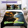 3PC Custom Name Flame Ice Cats Bedding Set Duvet Cover Closure Includes 1 Duvet Cover & 2 Pillowcases for Bedroom
