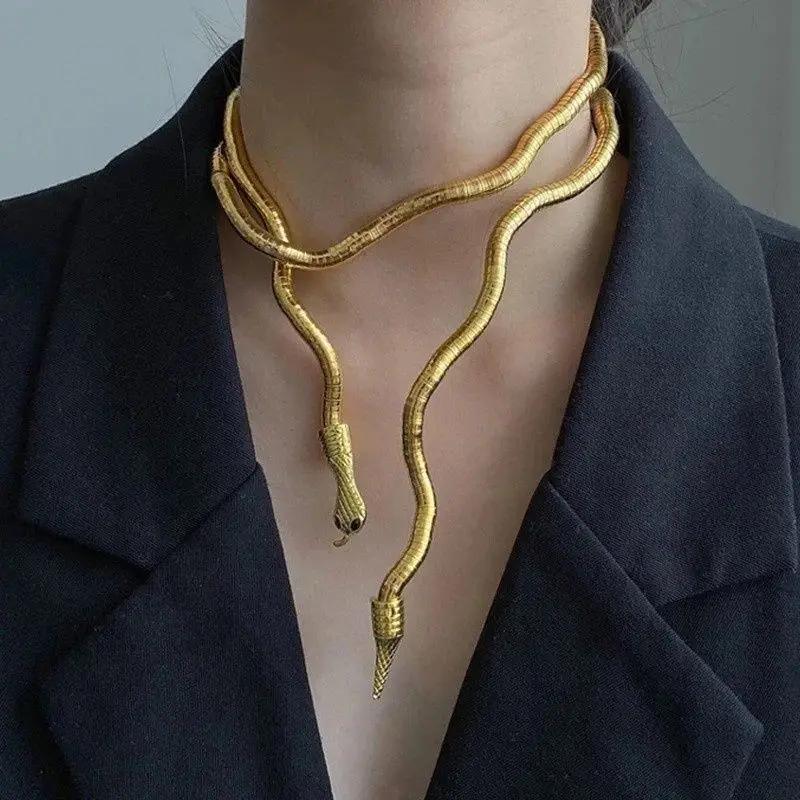 

2026 Punk Cool Women s Snake Bone Chain Snake Year Adjustable Snake Flexible Wrap Bracelet Bendable Gift Necklace золотой