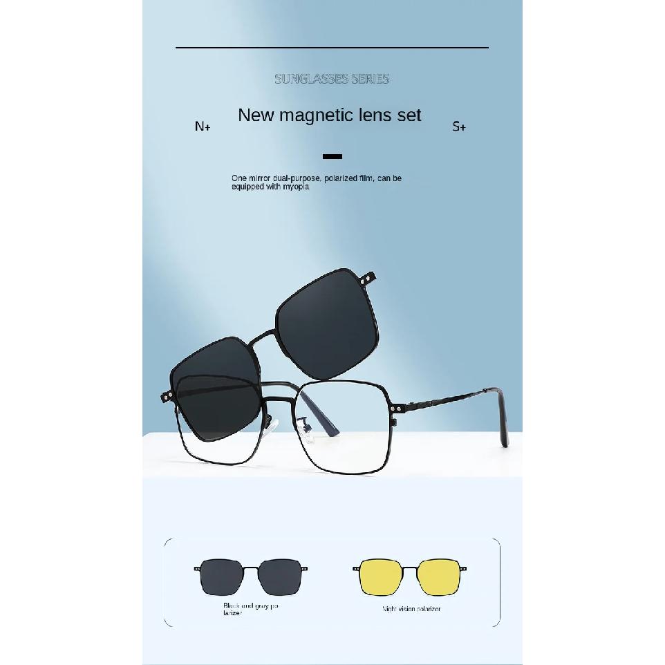 Anti Blue Light Blocking Square Frame 3 in 1 Magnetic set Myopic Polarized Myopia Sunglasses Prescription Optical Glasses