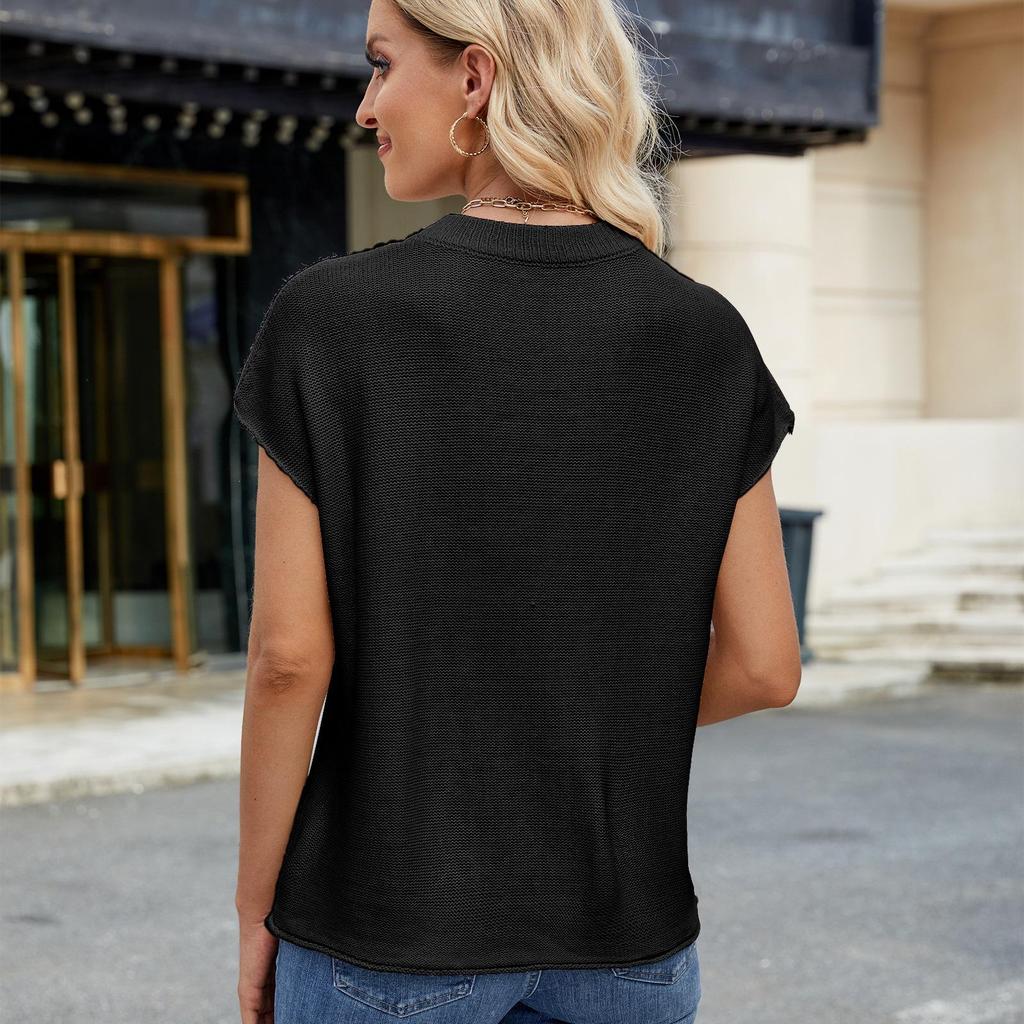 Women's Summer Round Neck Short Sleeve Knit Sweater Pullover Vest