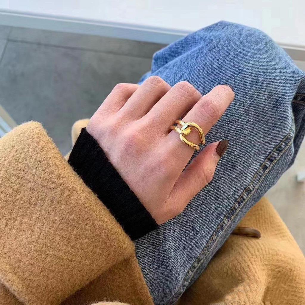 Minimalist Geometric Rope Knot Adjustable Ring for Women - Trendy Cold Style Index Finger Accessory